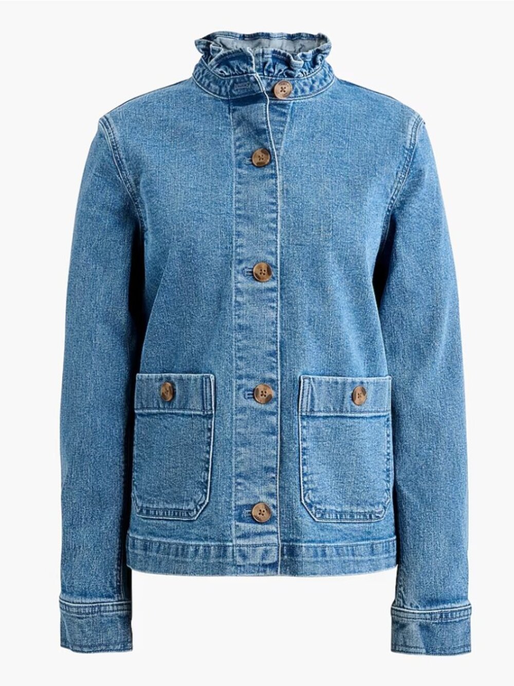 NWT J.Crew Factory Denim ruffle-collar field jacket, size L